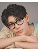 韓国ヘアカルマパーマコンマバングセンターパート黒髪ウルフ