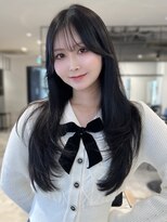 ノク 渋谷(nok)&nbsp;韓国ヘア ロング レイヤーカット シースルーバング グレージュ