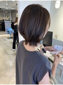くびれボブルフ暗め透明感グレージュダメージレスカラー赤羽