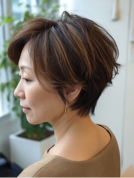 ショートボブ　ハイライト　白髪ぼかし【TELA HAIR守谷店】
