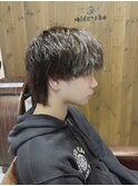 センターパートソフトツイストパーマメッシュマッシュウルフ