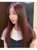 レッドカラー × ロングレイヤー シースルーバング