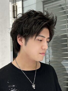 ロンドホットリップ 立川(Lond hot lip) men'sフェザーパーマブルーブラックメンズブリーチなし立川