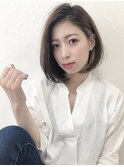 インナーカラー×かきあげボブ