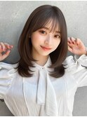 小顔シースルーバング顔周りカットミディアムレイヤーワンカール