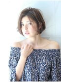 ■SOLセンター南・20-5■ミルクベージュ抜け感前下がりミニボブ