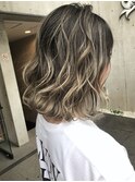 バレイヤージュ、ハイライトアッシュベージュブラウン