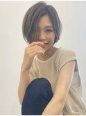 かきあげバングボブ前下がりショートグレージュチャコールグレー