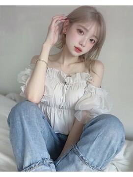 オリジンズヘアーセカンド 守谷店(Origins hair 2nd) シースルーバング×ミルクティー系ベージュ×BYKARTE TR