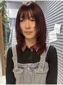ブリーチなし◎ワインレッドミディアムレイヤー透明感
