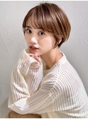 前髪あり耳掛け丸みくびれショートボブ20代30代40代50代（蘭）