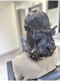 編み込みハーフアップ