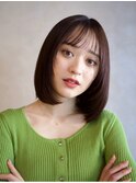 美髪　イメチェン　外ハネボブ　チェリーブラウン　ワイドバング
