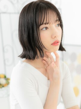 浦和/髪質改善/シースルーバング×アッシュブラック!くびれボブf