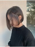 ハイライトで透け感アッシュ!大人ぱっつんボブ♪