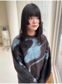 ミディアムレイヤーヘルシースタイル姫カットダークブラウン