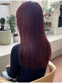 縮毛矯正ブリーチなしダブルカラーワインレッド春カラー