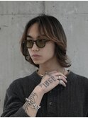メンズミディアムパーマボブウルフカット緩めスパイラルパーマ
