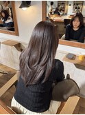 くびレイヤーグレーベージュブラウンミディアムロング