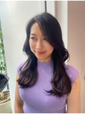韓国ロングレイヤーカットヨシンモリ顔まわりカットかきあげ前髪