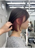 美髪シアーカラーピンクブラウンショートカット切りっぱなしボブ