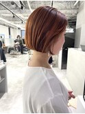 切りっぱなしボブ暖色カラーオレンジボブデザインカラー
