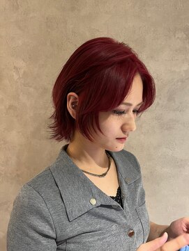 セレーネヘアー オオサカ 心斎橋店(Selene hair OSAKA) レイヤーボブ/ハッシュボブ/ボルドーカラー/顔周りレイヤー