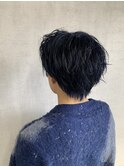 ブルーブラック×長めパンク　ダークネイビー　ブルーカラー