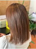 オレンジべージュヘルシーレイヤーナチュラルストレート
