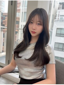 ノク(nok) 艶ブラウン_美髪ピンクブラウン切りっぱなしボブエアリーロング