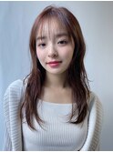 小顔 前髪 レイヤーカット チェリーブラウン"