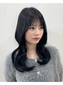 レイヤーロング似合わせカットフルバング美髪パープルブラック