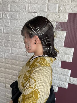 アメジスト(amethyst) 着物ヘア☆袴ヘア/卒業式ヘア/ミディアム/金箔アレンジ/インナー