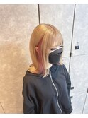 学生ハイトーンインナーカラーピンクベージュ相談