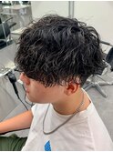 ダークアッシュニュアンスパーマ韓国マッシュベリーショート