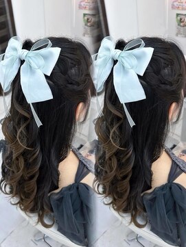 編み込みハーフアップ