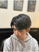 メンズビジネスパーマ七三かき上げヘアオールバックツーブロック