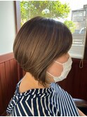脱白髪染めカラー☆前下がりボブ×明るめブラウン