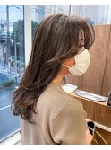 大人可愛いロングレイヤーセンターパートかきあげ長め前髪恵比寿