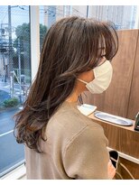 ピークス(PEAKS) 大人可愛いロングレイヤーセンターパートかきあげ前髪ハイライト