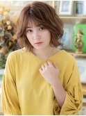 透け感くせ毛風外ハネミディアムボブウルフa川口20代30代40代
