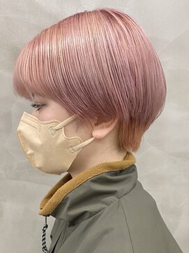 スー 渋谷(suu) ペールピンクベージュカラーブリーチショートマッシュショート