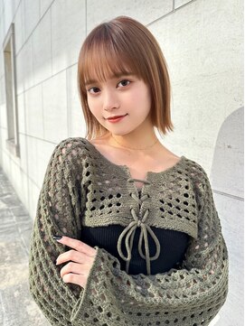 レイリー 原宿 表参道(Rayreee) 顎下切りっぱなしボブ/タッセルボブ/ミルクティーベージュカラー