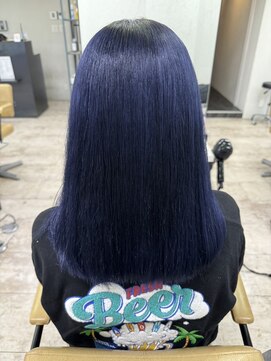 アジールヘア 所沢プロペ通り店(agir hair) ディープブルーロング小顔カットワンレン顔周りケアブリーチ所沢