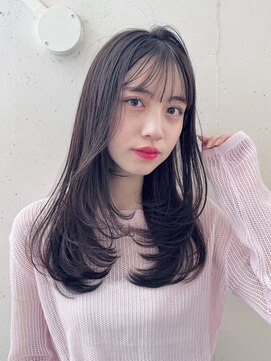 ビーチ(BEACH) レイヤーカット/韓国ヘア/小顔/前髪長め/オリーブグレー/黒髪