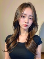 ムウ 難波(MOU)&nbsp;レイヤーカットボブルフ黒髪ネビージュ小顔ワンレン20代30代40代