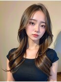 レイヤーカットボブルフ黒髪ネビージュ小顔ワンレン20代30代40代