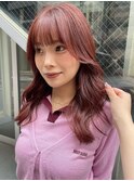 暖色カラーピンクブラウンチェリーピンクレイヤーカット