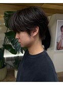 センターパートナチュラルパーマシースルーマッシュ