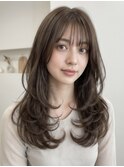 黒髪/グレーベージュ/レイヤーロング/前髪パーマ[新宿駅]